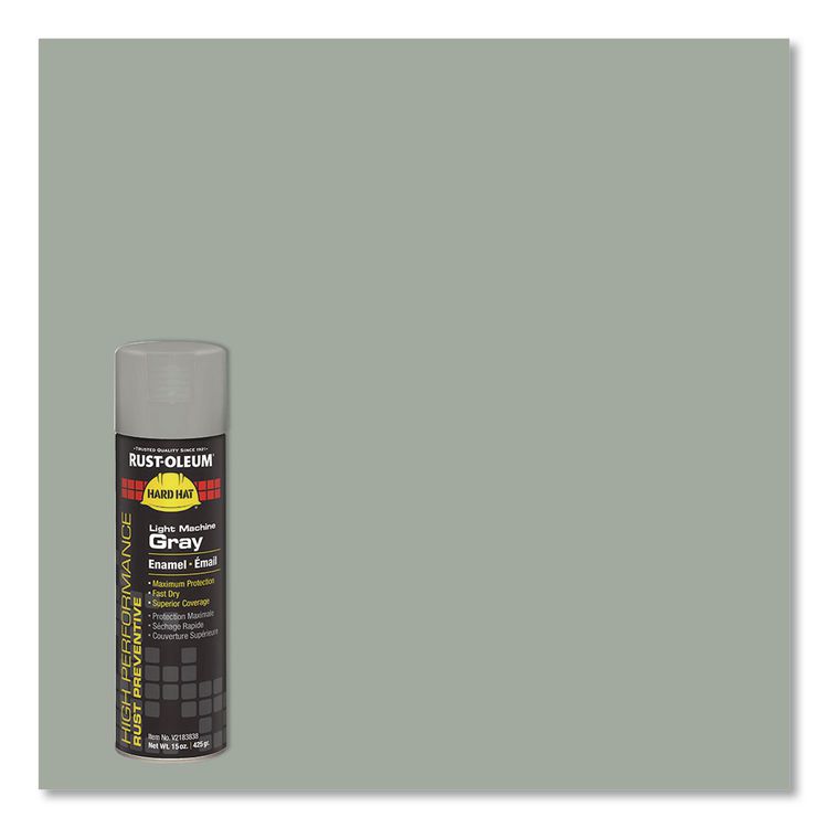 Hard Hat High Performance V2100 System Rust Preventive Enamel Spray Paint, Gloss Light Machine Gray, 15 oz Aerosol Can, 6/CT