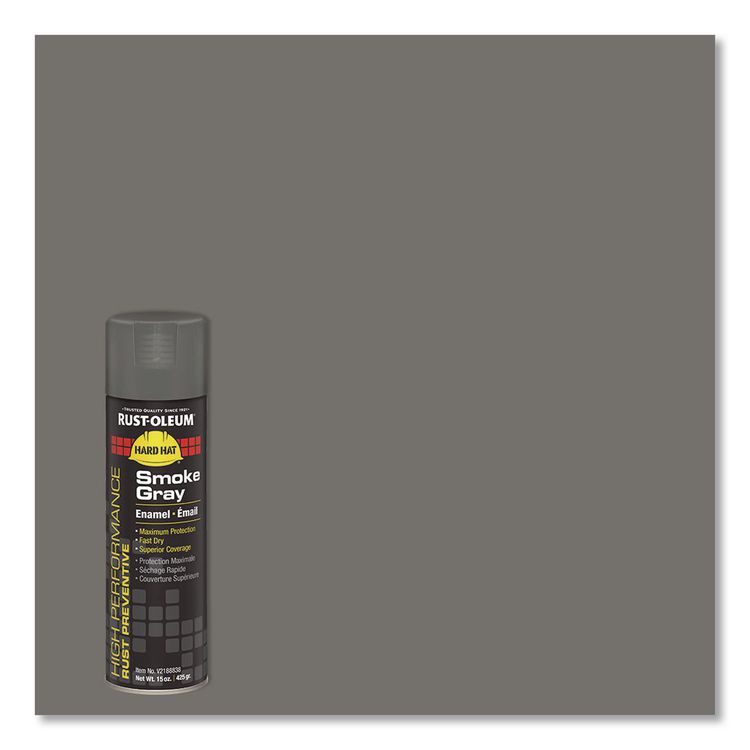 Hard Hat High Performance V2100 System Rust Preventive Enamel Spray Paint, Gloss Smoke Gray, 15 oz Aerosol Can, 6/Carton