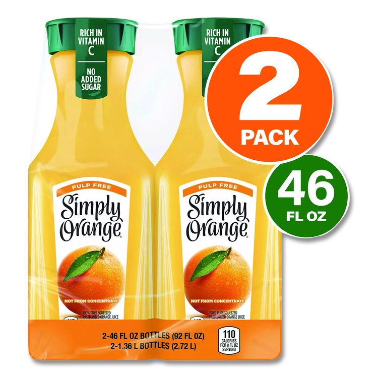 Orange Juice Pulp Free, 52 oz Bottle, 2/Pack