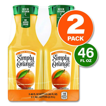 Orange Juice Pulp Free, 52 oz Bottle, 2/Pack