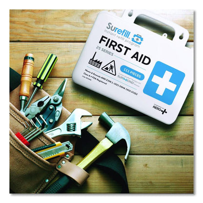25 ANSI 2021 A+ First Aid Kit, 111 Pieces, Weatherproof Plastic Case