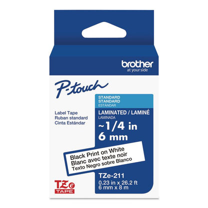 TZe Standard Adhesive Laminated Labeling Tape, 0.23" x 26.2 ft, Black on White