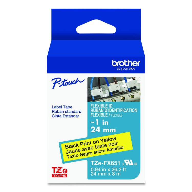 TZe Flexible Tape Cartridge for P-Touch Labelers, 0.94" x 26.2 ft, Black on Yellow