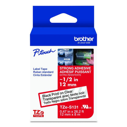 TZe Extra-Strength Adhesive Laminated Labeling Tape, 0.47" x 26.2 ft, Black on Clear