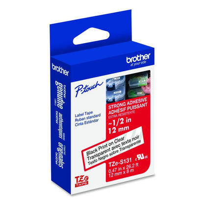 TZe Extra-Strength Adhesive Laminated Labeling Tape, 0.47" x 26.2 ft, Black on Clear