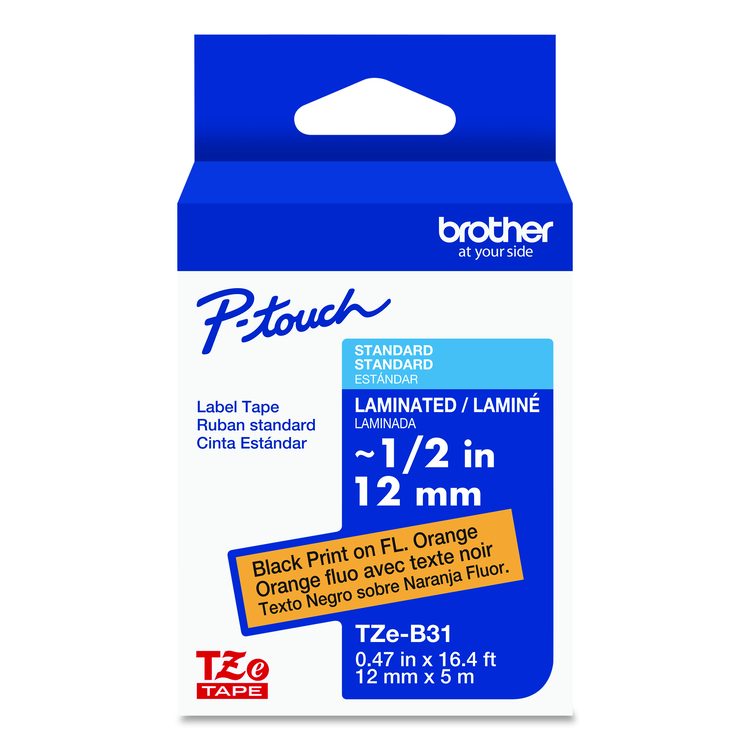 TZe Laminated Removable Label Tapes, 0.47" x 26.2 ft, Black on Orange