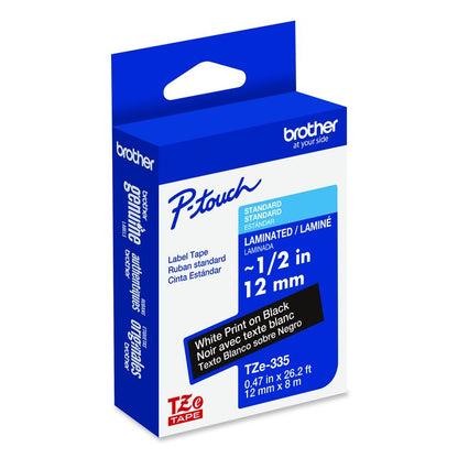 TZe Standard Adhesive Laminated Labeling Tape, 0.47" x 26.2 ft, White on Black