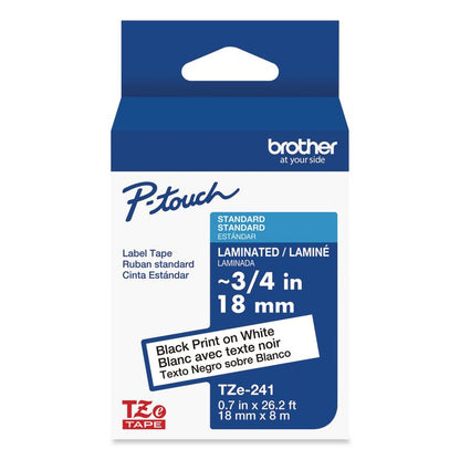 TZe Standard Adhesive Laminated Labeling Tape, 0.7" x 26.2 ft, Black on White
