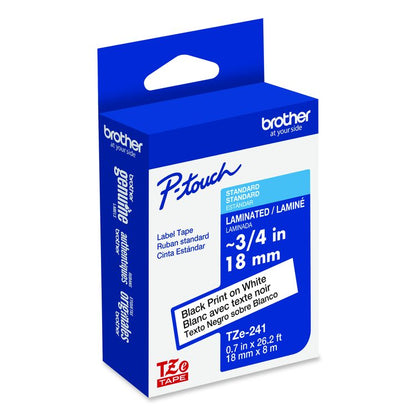 TZe Standard Adhesive Laminated Labeling Tape, 0.7" x 26.2 ft, Black on White