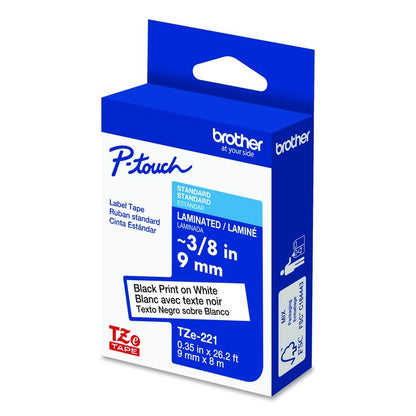 TZe Standard Adhesive Laminated Labeling Tape, 0.35" x 26.2 ft, Black on White