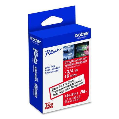 TZe Extra-Strength Adhesive Laminated Labeling Tape, 0.7" x 26.2 ft, Black on Clear