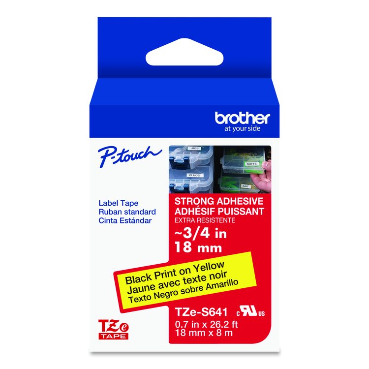 TZe Extra-Strength Adhesive Laminated Labeling Tape, 0.7" x 26.2 ft, Black on Yellow