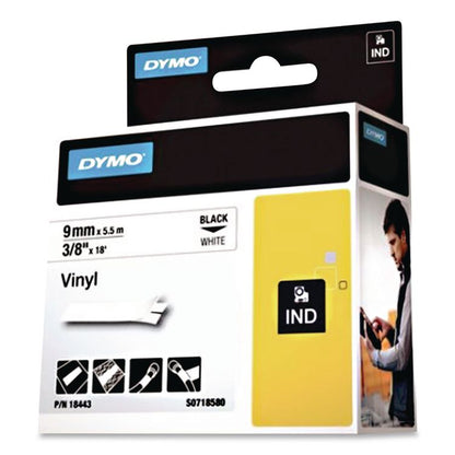 Rhino Permanent Vinyl Industrial Label Tape, 0.37" x 18 ft, White/Black Print