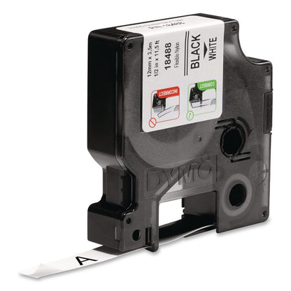 Rhino Flexible Nylon Industrial Label Tape, 0.5" x 11.5 ft, White/Black Print