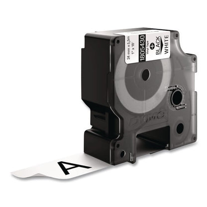 Rhino Permanent Vinyl Industrial Label Tape, 1" x 18 ft, White/Black Print
