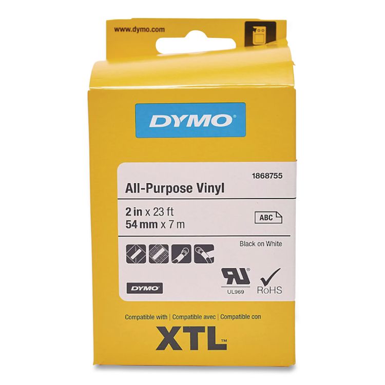 XTL All-Purpose Vinyl Labels, 2" x 24.6 ft, Black on White