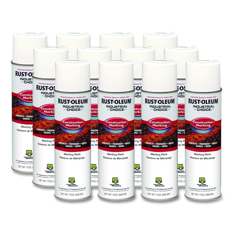 Industrial Choice M1400 System Water-Based Construction Marking Paint, Gloss White, 17 oz Aerosol Can, 12/Carton