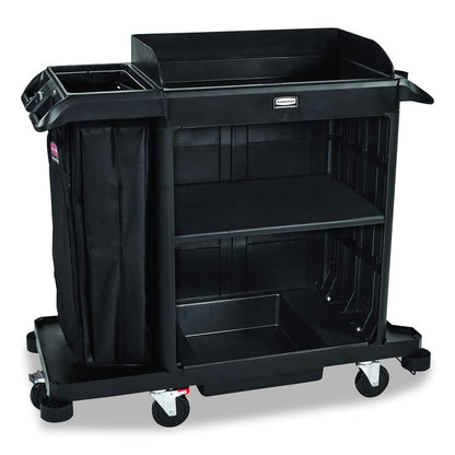 Compact Housekeeping Cart, Plastic, 3 Shelves 1 Bin, 23 x 53.12 x 19.1, Black