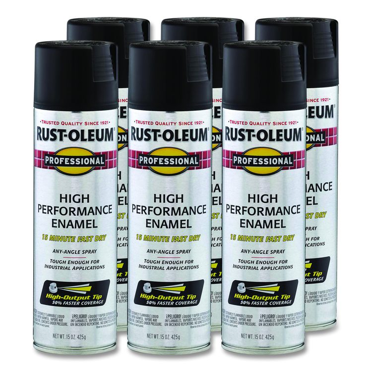 Professional Spray Paint, Flat Black, 15 oz Aerosol Can, 6/Carton