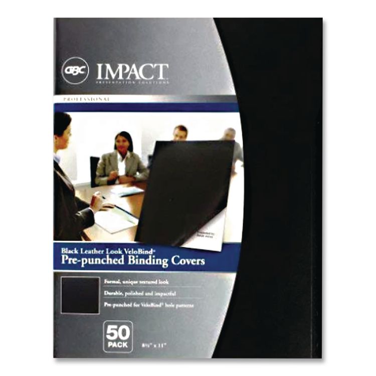 VeloBind Pre-Punched Presentation Covers with Leatherlike Texture, Paper, Square Corners, 11 x 8.5, Black, 50/Pack
