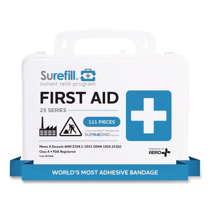 25 ANSI 2021 A+ First Aid Kit, 111 Pieces, Weatherproof Plastic Case