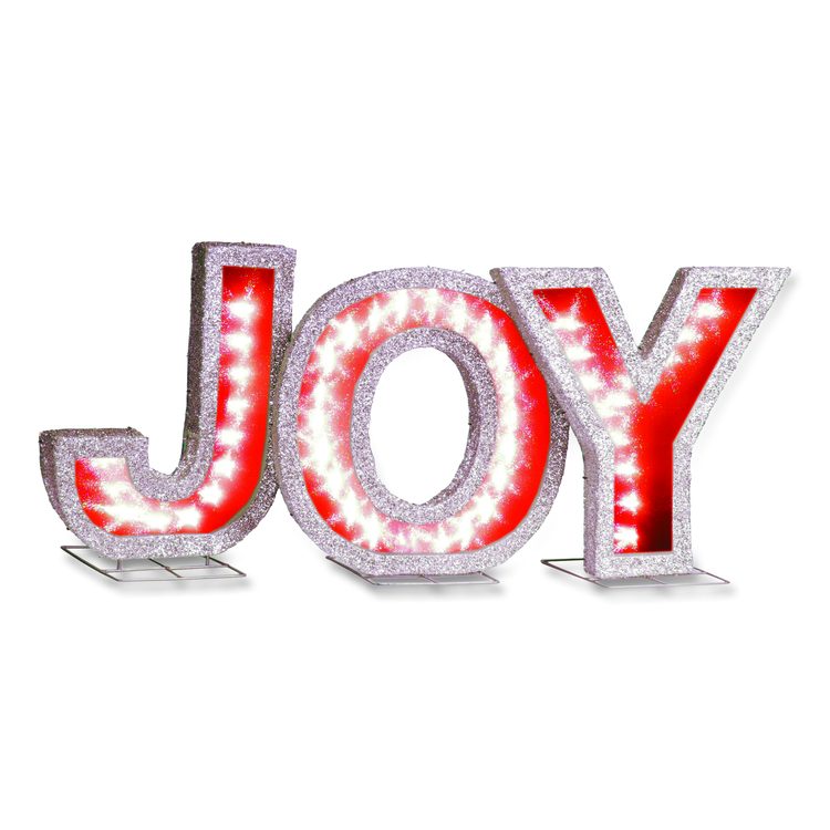 Pre-Lit LED JOY Decoration, AC Powered, Blue/Green/Red LED Lights, 1.75" x 55" x 18", Red