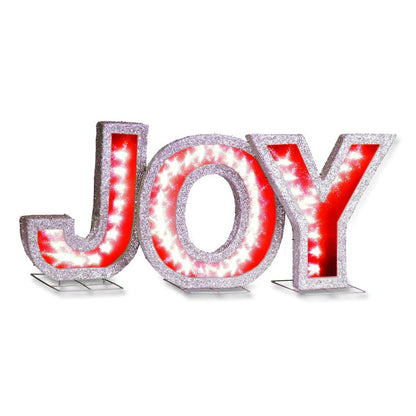 Pre-Lit LED JOY Decoration, AC Powered, Blue/Green/Red LED Lights, 1.75" x 55" x 18", Red