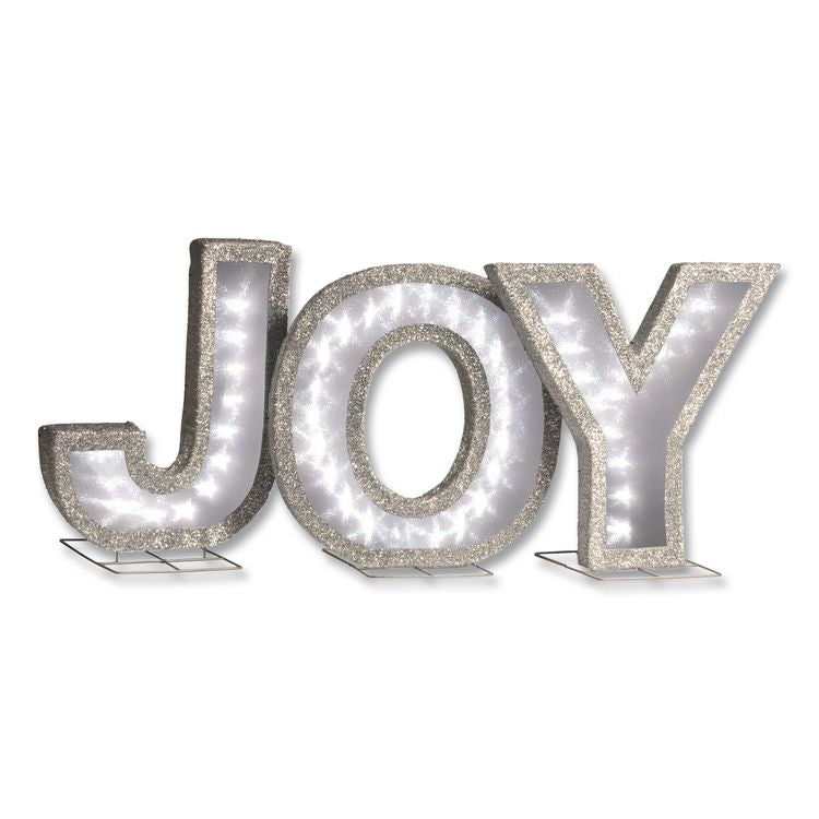 Pre-Lit LED JOY Decoration, AC Powered, Blue/Green/Red LED Lights, 1.75" x 55" x 18", Red