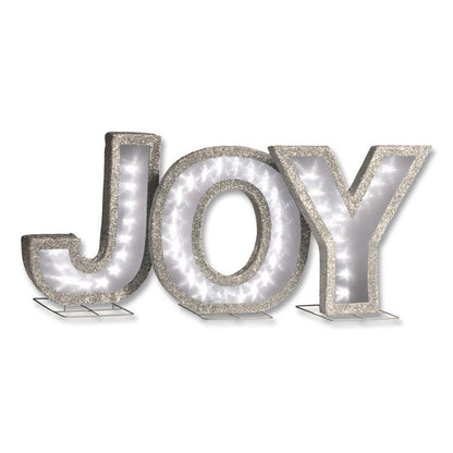 Pre-Lit LED JOY Decoration, AC Powered, Blue/Green/Red LED Lights, 1.75" x 55" x 18", Red