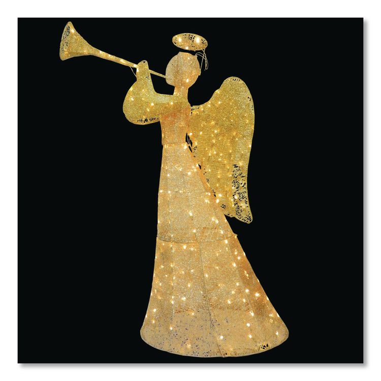 Champagne Angel Decoration, AC Powered, Warm White LED Lights, 18" x 33" x 60", Champagne