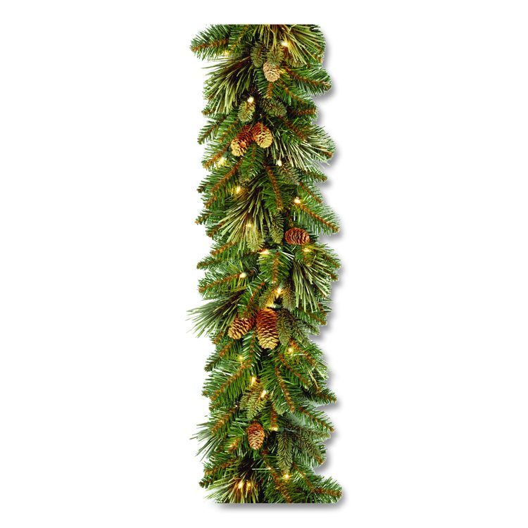 Pre-Lit Carolina Pine Garland, AC Powered, Clear Incandescent Lights, 108" Long, Green