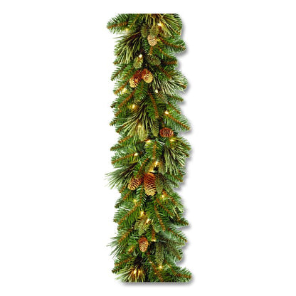 Pre-Lit Carolina Pine Garland, AC Powered, Clear Incandescent Lights, 108" Long, Green
