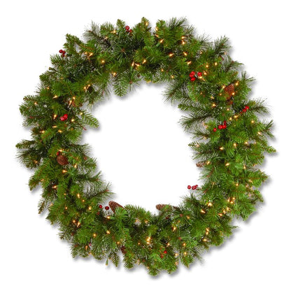 Pre-Lit Crestwood Spruce Wreath, AC Powered, Clear Incandescent Lights, 36" Diameter x 5"h, Green