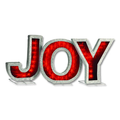 Pre-Lit LED JOY Decoration, AC Powered, Blue/Green/Red LED Lights, 1.75" x 55" x 18", Red
