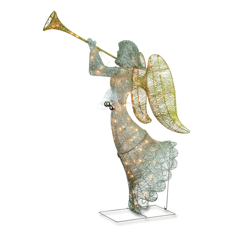 Silver Angel Decor, AC Powered, Cool White LED Lights, 24" x 30 "x 48", Silver