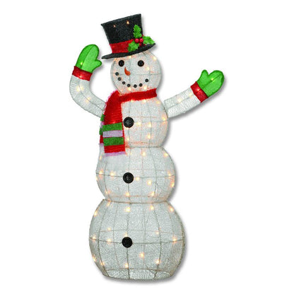 Snowman Decoration, AC Powered, Cool White LED Lights, 13.5" x 27.5" x 48", White