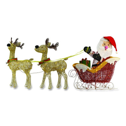Santa and Reindeer, AC Powered, Warm White LED Lights, 11.25" x 30.75" x 33.5", Champagne