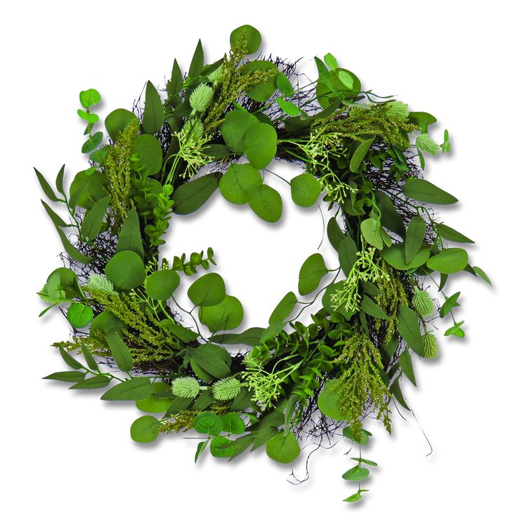 Eucalyptus and Baby's Breath Spring Wreath, 22" Diameter x 5" h, Green