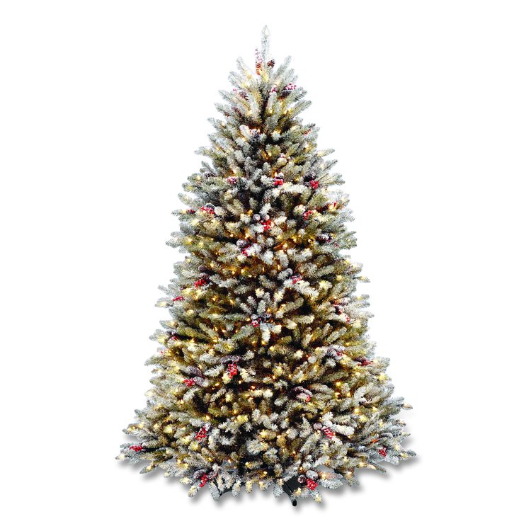 Pre-Lit Dunhill Fir Snowy Tree, 53" x 53" x 78", Green Tree, Green Tree Stand