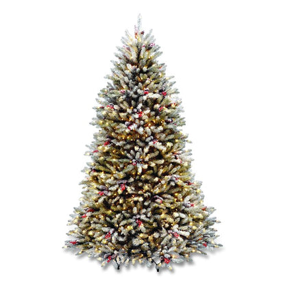 Pre-Lit Dunhill Fir Snowy Tree, 55" x 55" x 84", Green Tree, Green Tree Stand