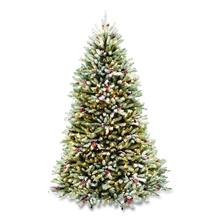 Pre-Lit Dunhill Fir Snowy Tree, 59" x 59" x 90", Green Tree, Green Tree Stand