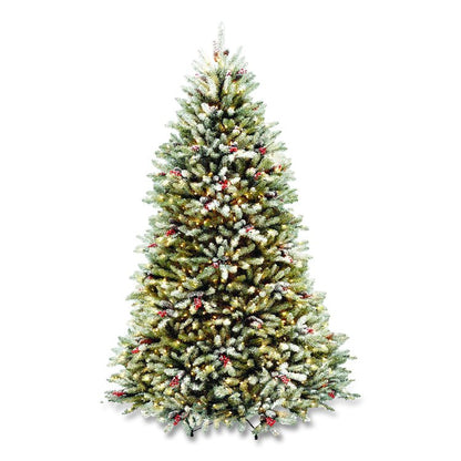Pre-Lit Dunhill Fir Snowy Tree, 59" x 59" x 90", Green Tree, Green Tree Stand