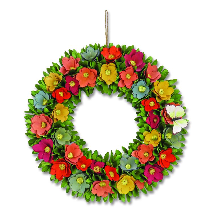 Spring Floral Wreath with Butterfly, 19.7" x 19.7" x 4.3", Assorted Colors