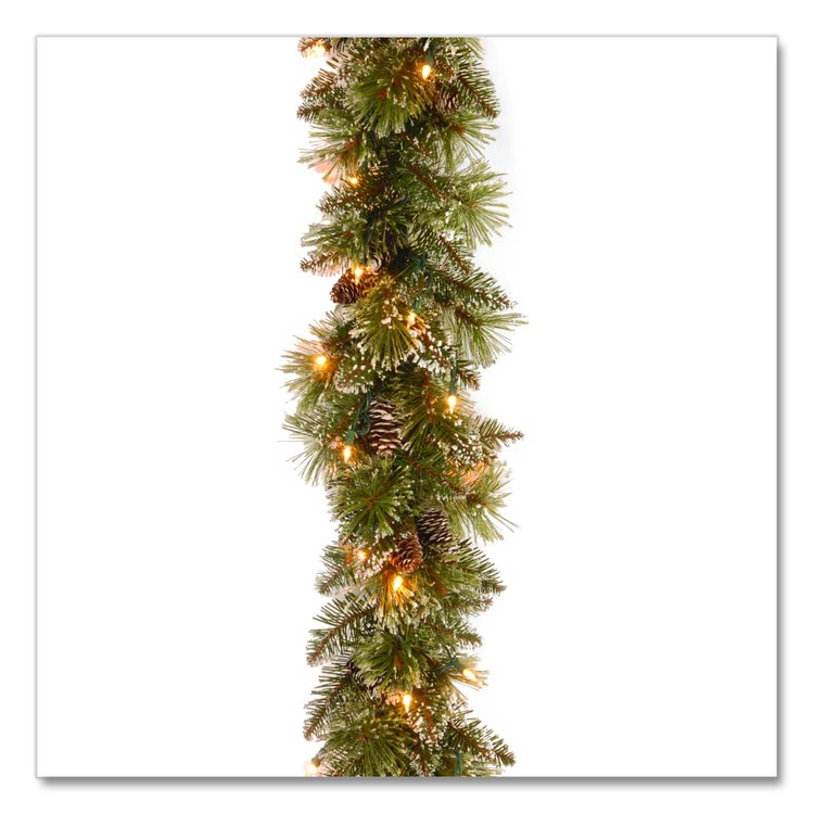 Pre-Lit Glittery Bristle Pine Garland, AC Powered, Clear Incandescent Lights, 108" Long, Green