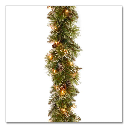 Pre-Lit Glittery Bristle Pine Garland, AC Powered, Clear Incandescent Lights, 108" Long, Green
