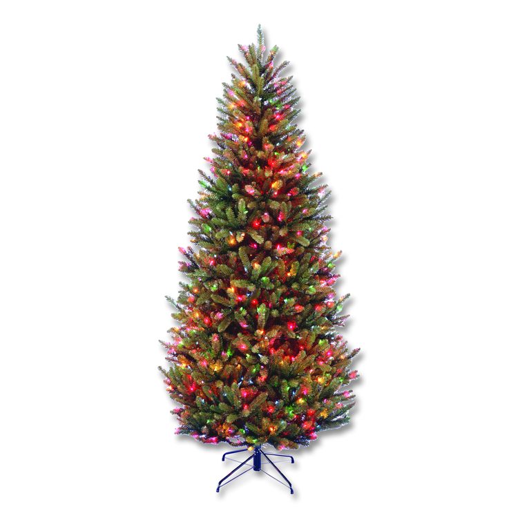 Pre-Lit Natural Fraser Fir Slim Tree, 40" x 40" x 78", Green Tree, Green Tree Stand