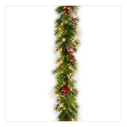 Pre-Lit Wintry Pine Garland, AC Powered, Clear Incandescent Lights, 108" Long, Green