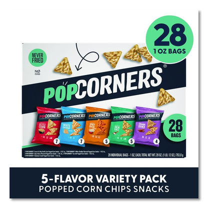 Popped Corn Chips Snacks Variety Pack, Assorted Flavors, 1 oz Bag, 28/Pack