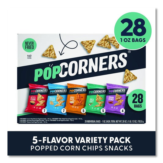 Popped Corn Chips Snacks Variety Pack, Assorted Flavors, 1 oz Bag, 28/Pack
