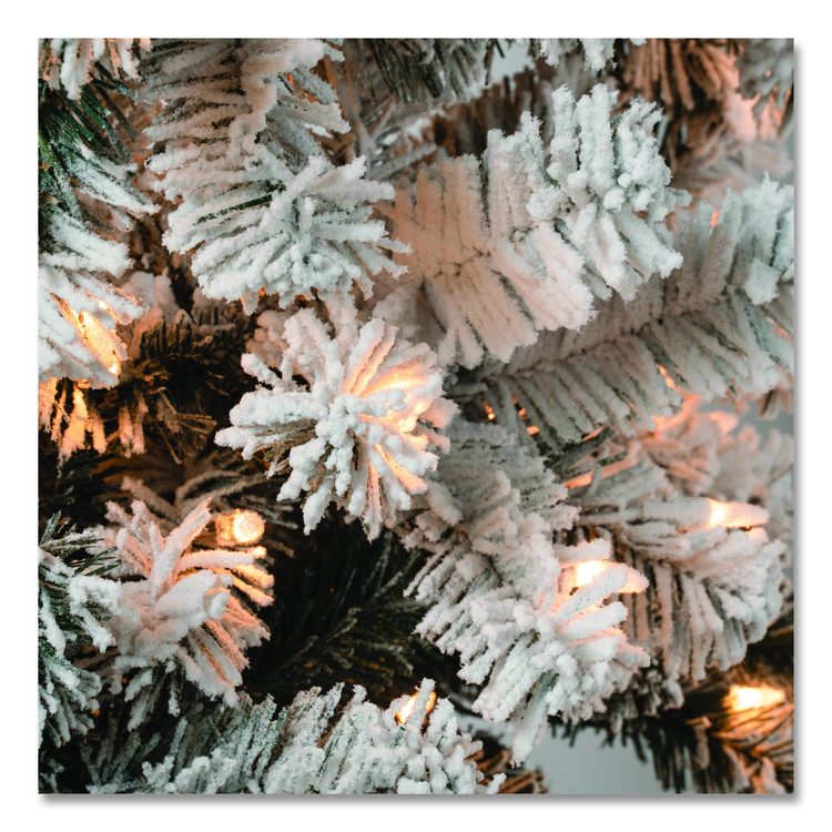 Pre-Lit Acacia Flocked Slim Tree, 35" x 35" x 108", Green Tree, Green Tree Stand